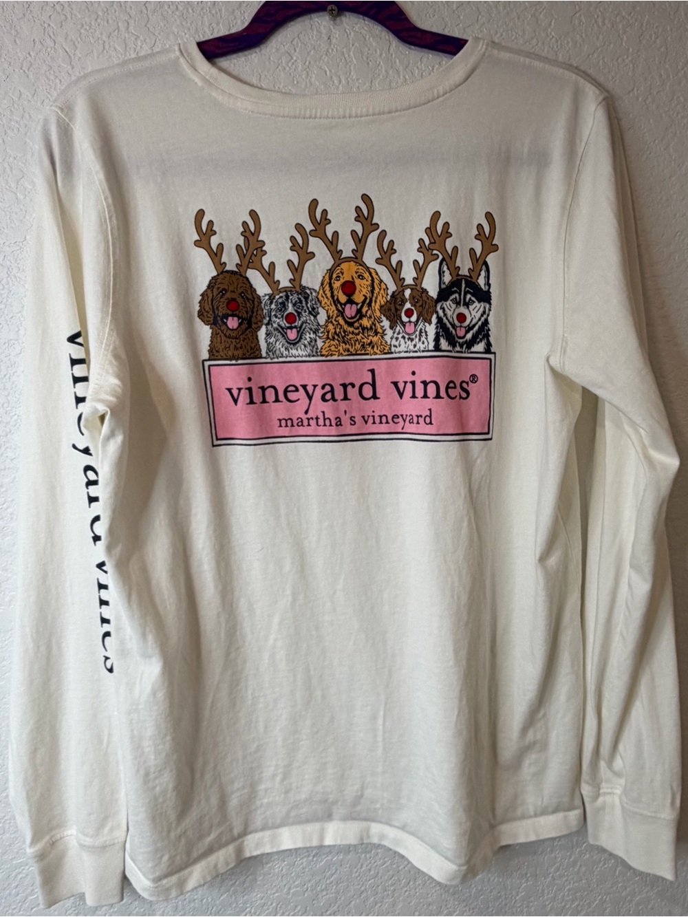 Vineyard Vines Reindeer Pups Logo Box Long-Sleeve Tee White Sz Large Holiday